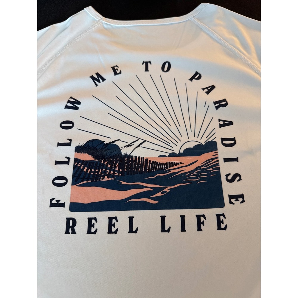 Reel Life Womens White Paradise Sun Shirt Long Sleeve Performance Tee L